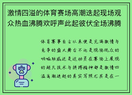 激情四溢的体育赛场高潮迭起现场观众热血沸腾欢呼声此起彼伏全场沸腾不已