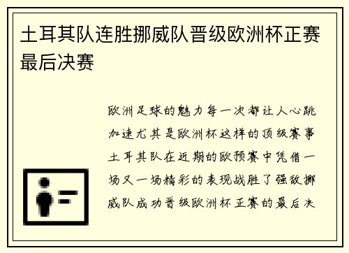 土耳其队连胜挪威队晋级欧洲杯正赛最后决赛
