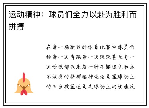 运动精神：球员们全力以赴为胜利而拼搏