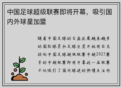 中国足球超级联赛即将开幕，吸引国内外球星加盟